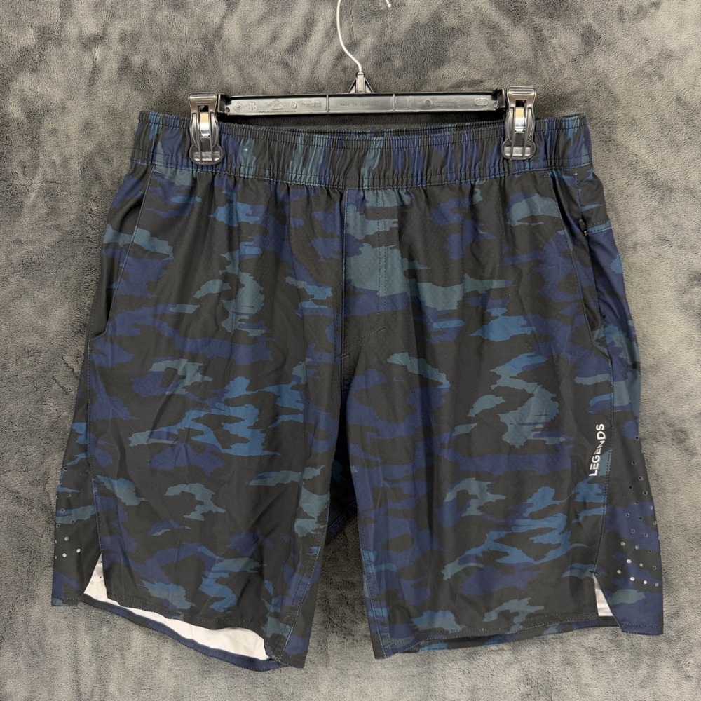 Legends Luka Mens Navy Blue Camo Athletic Training Shorts Size Medium 8.5 Inseam